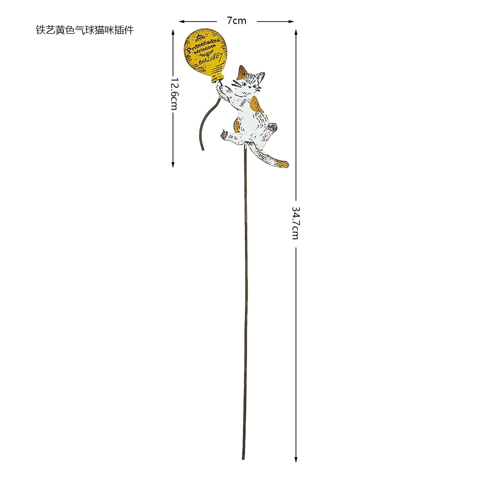 Retro Iron Animal Flower Stake Balloon Ornament Horticultural Groceries Garden Decor Rustic Balcony Plant Markers for Flowerpot