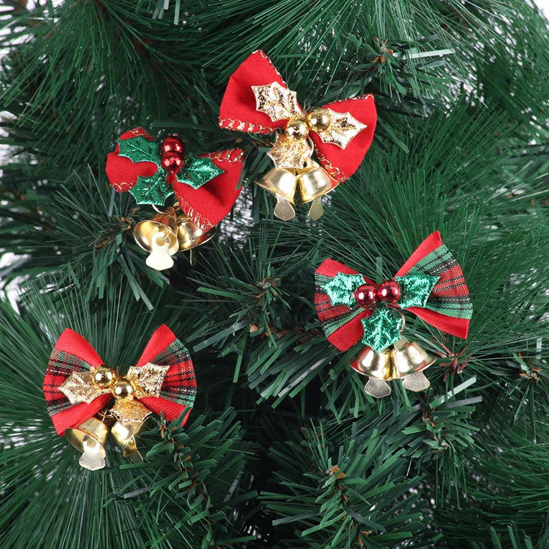 8pcs/pack 3cm Small Bell Bow Christmas Tree Decorations Mini New Year Ornaments Bows Christmas Garland Bell Bowknot Crafts