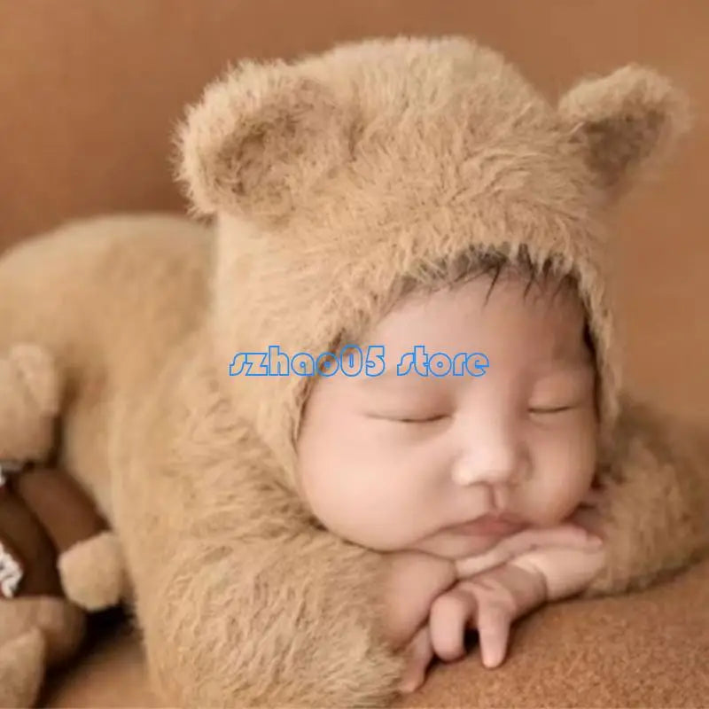 85LE Bear Outfit Hat Set Boy Girl Photo Clothes Photography Props