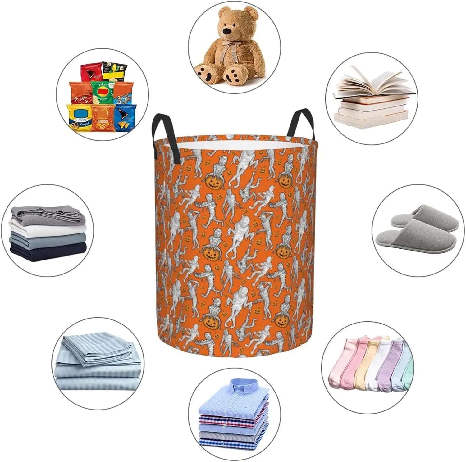 Orange Large Laundry Basket with Handles Halloween Mummy Baby Kids Dirty Clothes Laundry Hamper