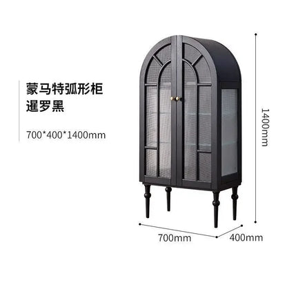 Medieval American side cabinet, black wine cabinet French retro Montmartre curved cabinet