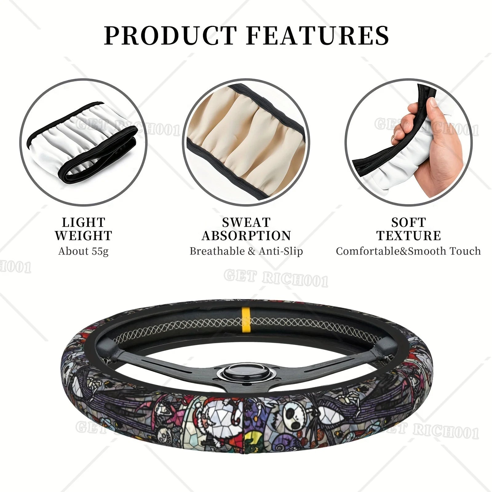 Cartoon Christmas Steering Wheel Cover Universal 15 Inch for Men Christmas Car Accessories Xmas Steering Wheel Cover One Size