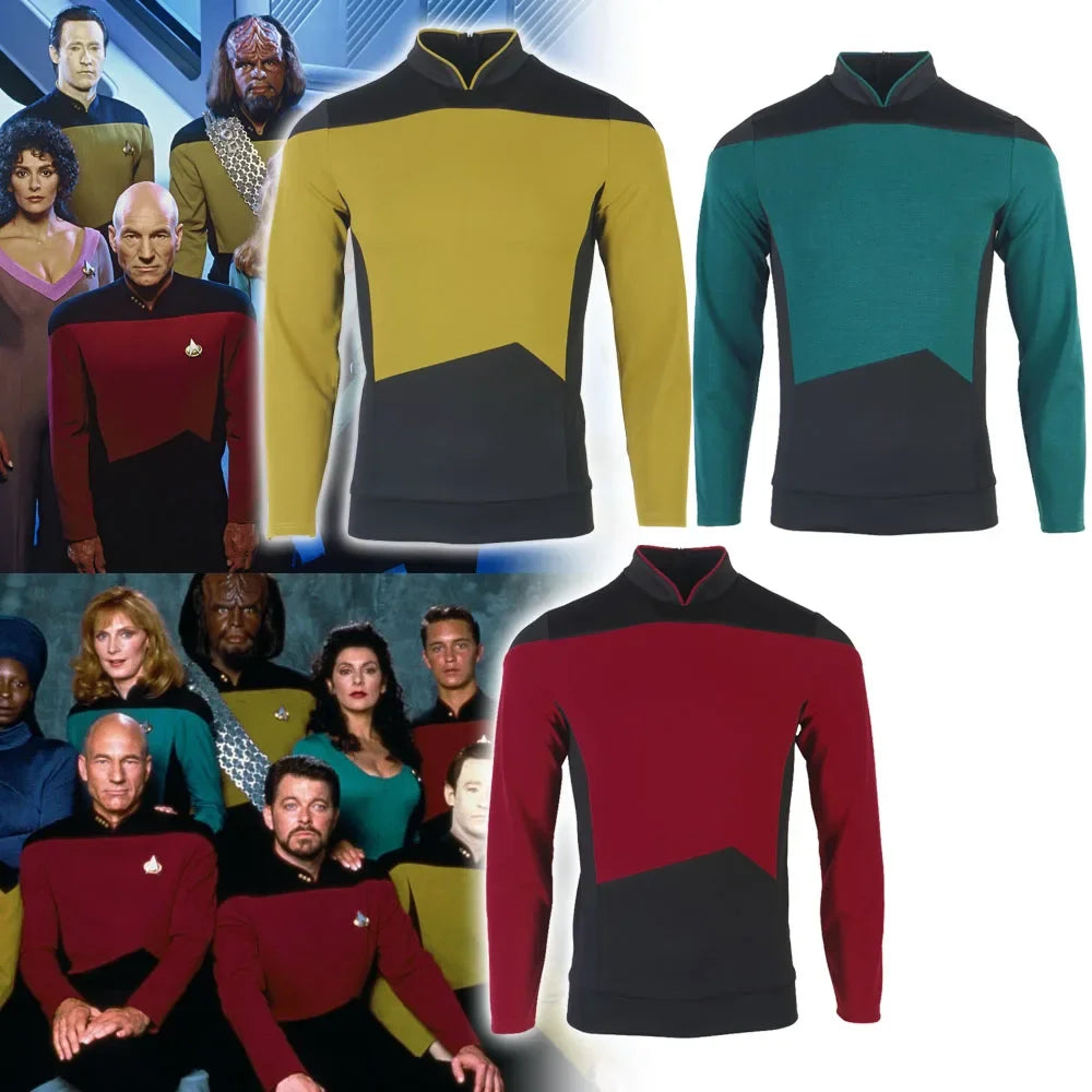 Star TNG The Next Generation Trek Red Yellow Blue Shirt Uniform Cosplay Costume For Men Coat Halloween Party