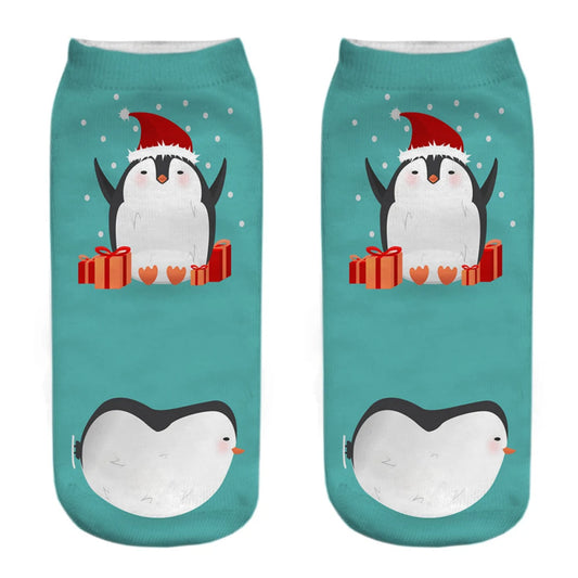 New Funny 3D Printing Cute Cartoon Singing Dancing Christmas Penguin Unisex Animal Series Short Ankle Socks Calcetines De Mujer