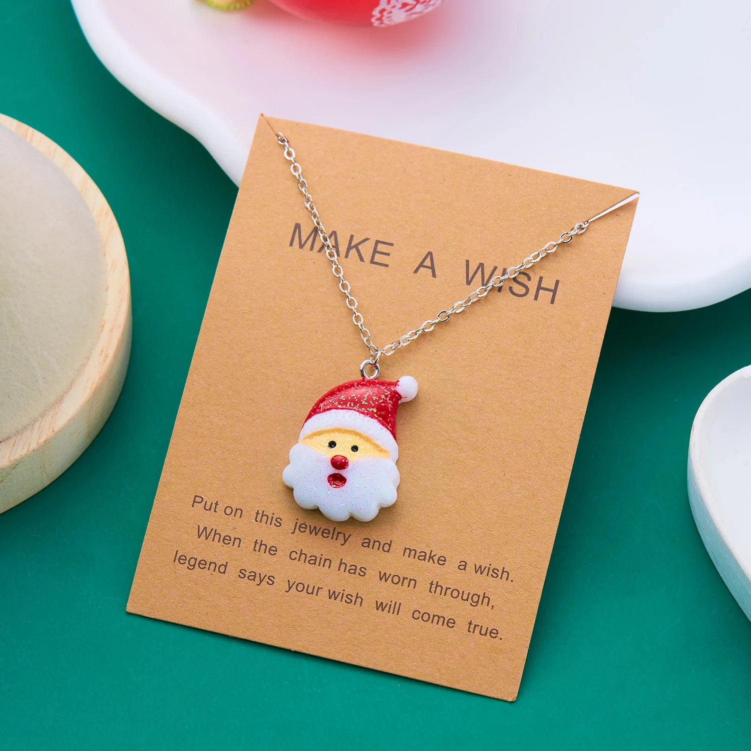 New Trendy Christmas Necklace for Women Girls Resin Cartoon Santa Claus Snowman Xmas Tree Pendant Clavicle Choker Party Gifts