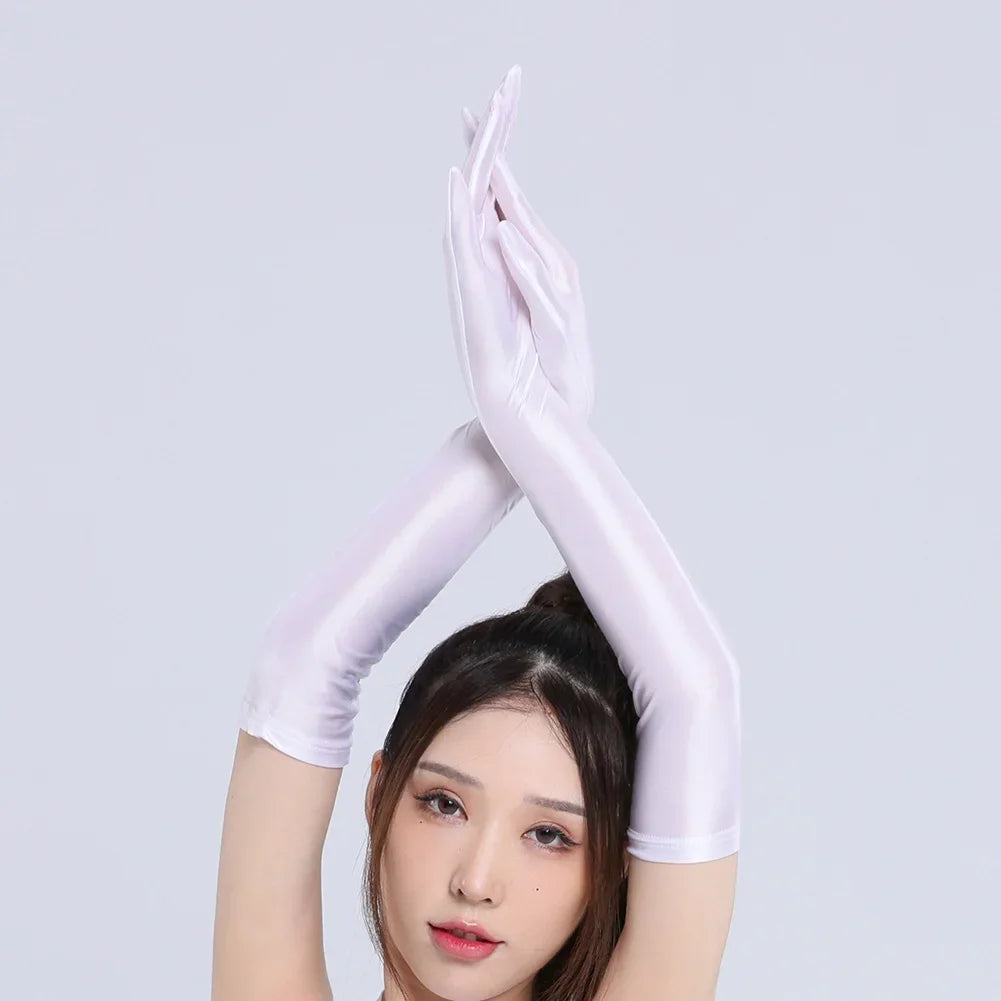 Sexy Lingerie Women Smooth Shiny Elastic Long Gloves Oil Silky Driving Nightclub Mittens High Elastic