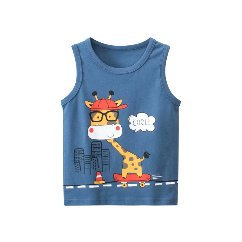 2023 Summe Children Vests for Girls Clothing 100% Cotton Dinosaur Cartoon Kids Boys Sport Causal Tank Tops Baby Cute Clothes