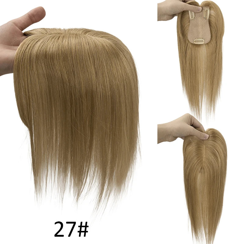 7x11cm Women Toupee Human Hair Wigs Straight Silk Base Women Topper Brazilian Real Natural Human Hair System Clip in Hairpiece