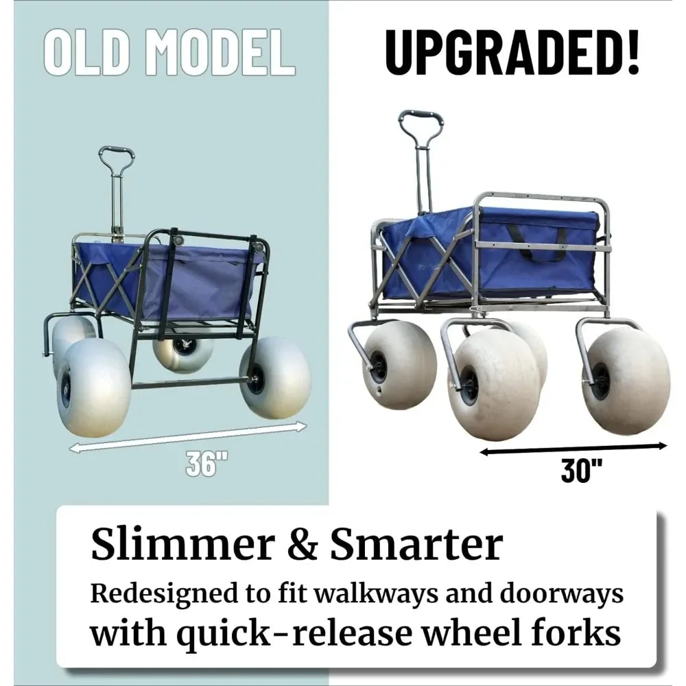 Beach Cart with 13" Balloon Wheels, Collapsible Beach Wagon with Big Wheels for Sand, Pump Included (Beach Wagon)