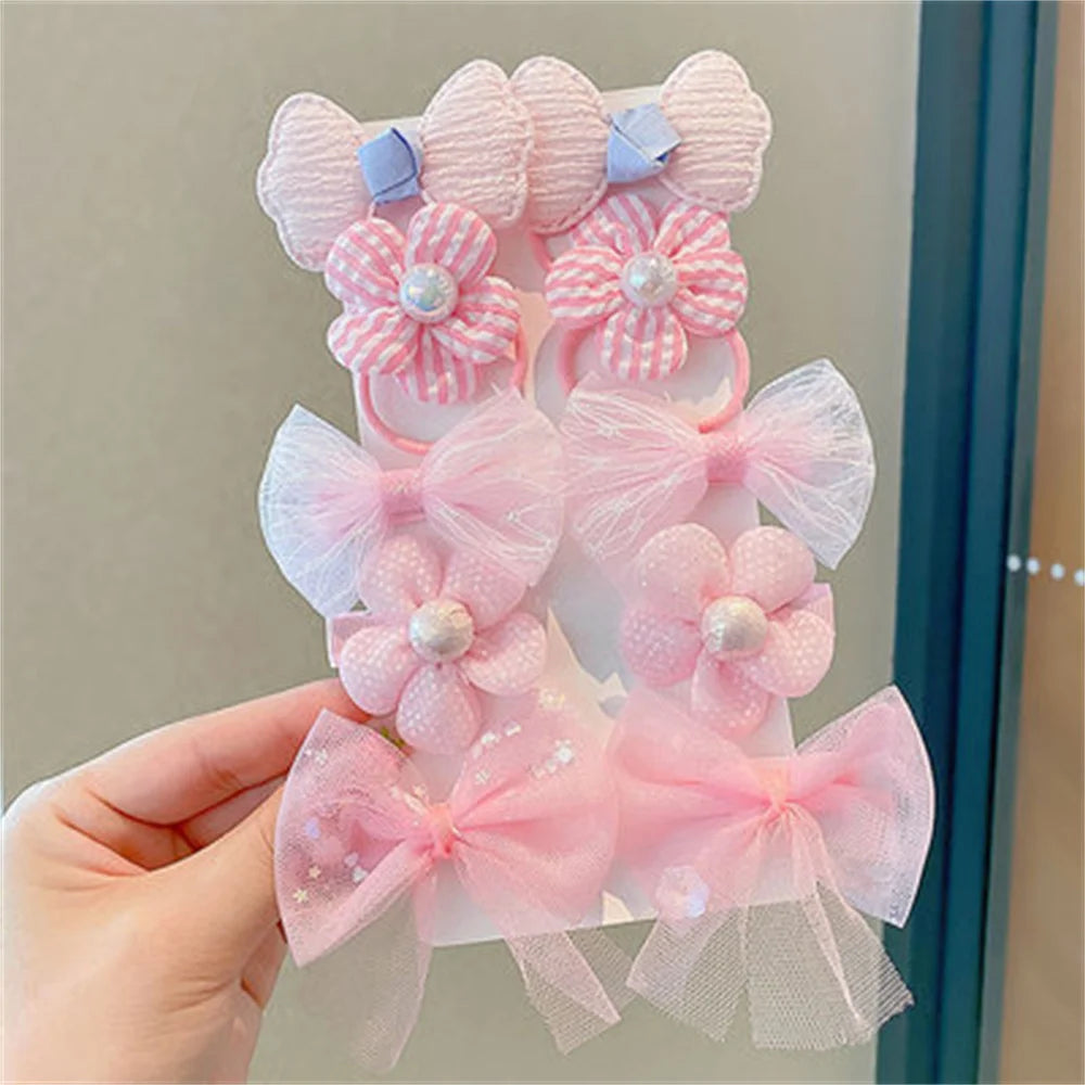 10Pcs/Set Chiffon Flower Hair Tie Girls Ponytail Elastic Hair Bands Kids Hair Accessories Children Hair Ties Baby Headwear