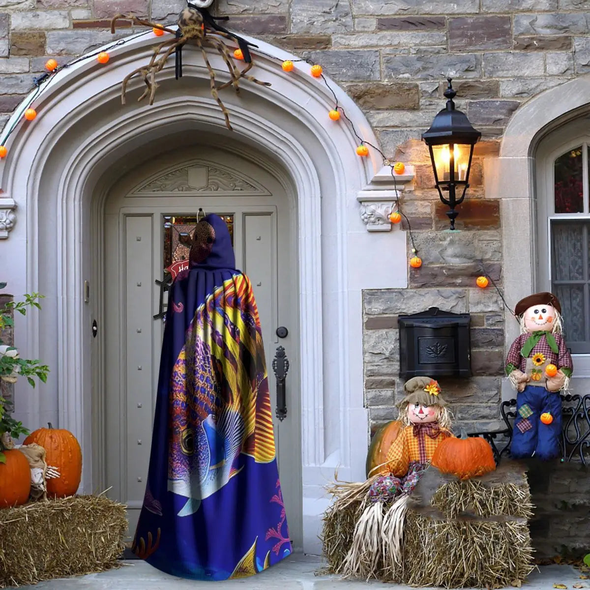 Colorful Fish In The Ocean Tropical Fish Long Hooded Cloak Witch Medieval Costume Cosplay Cape HalloweenCoat Adult Unisex