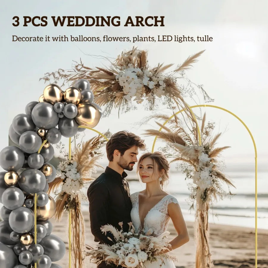 Metal Arch Backdrop Stand Set of 3 7 6.5 6 ft Wedding Arch Frame Balloon Backdrop Arch Stand Set for Birthday Party Bridal Sho