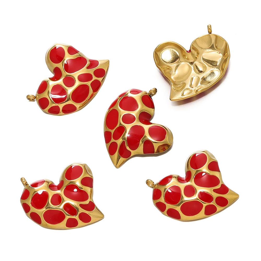 2Pcs/Lot Stainless Steel Pendant Base Heart Vintage Enamel Colourful for DIY Necklace Earring Bracelet Jewelry Making Supplies