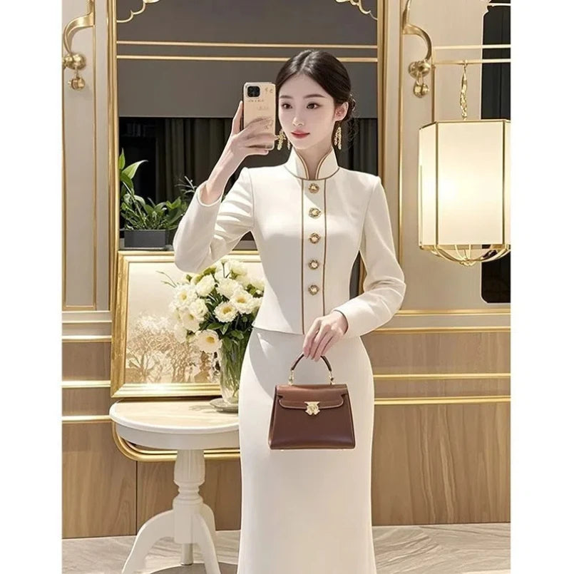 Spring and Autumn Korean Women's Fashion and Stylish Professional Coat Half Skirt Elegant Women's Two Piece Set