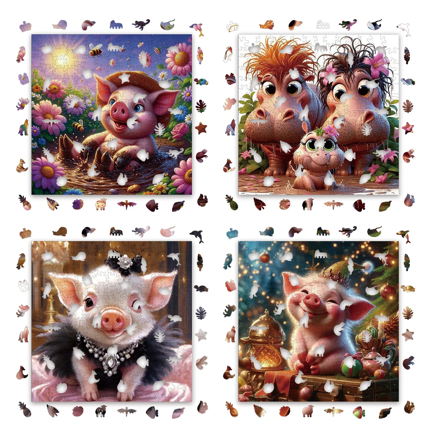 Pig Hippopotamus Animal Puzzles High Quality Jigsaw Puzzle Wooden Puzzle Best Christmas Gift