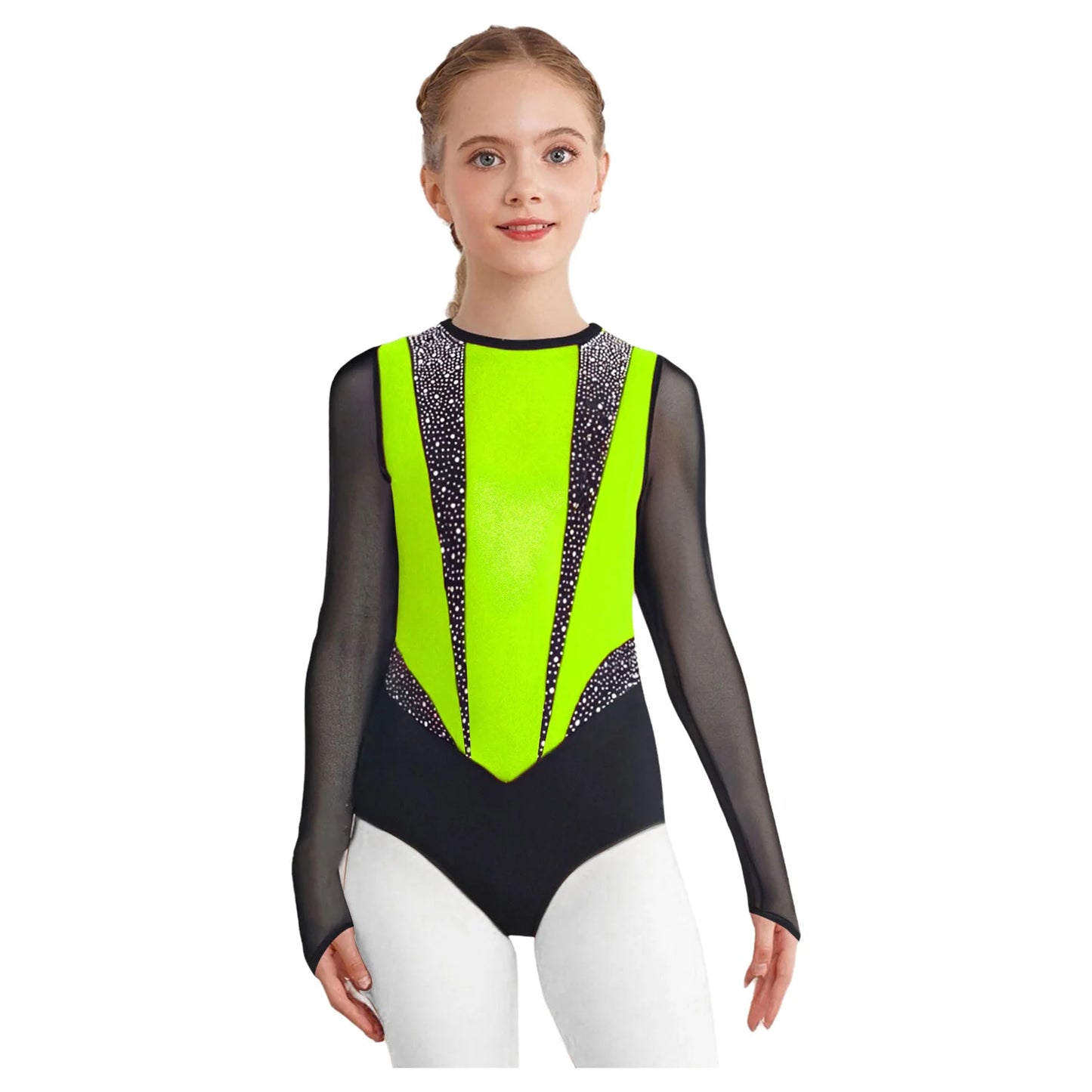 Kids Girls Ballet Gymnastics Sets Sports Tracksuit Figure Skating Dancewear Long Sleeves Rhinestones Leotard with Shorts Suit