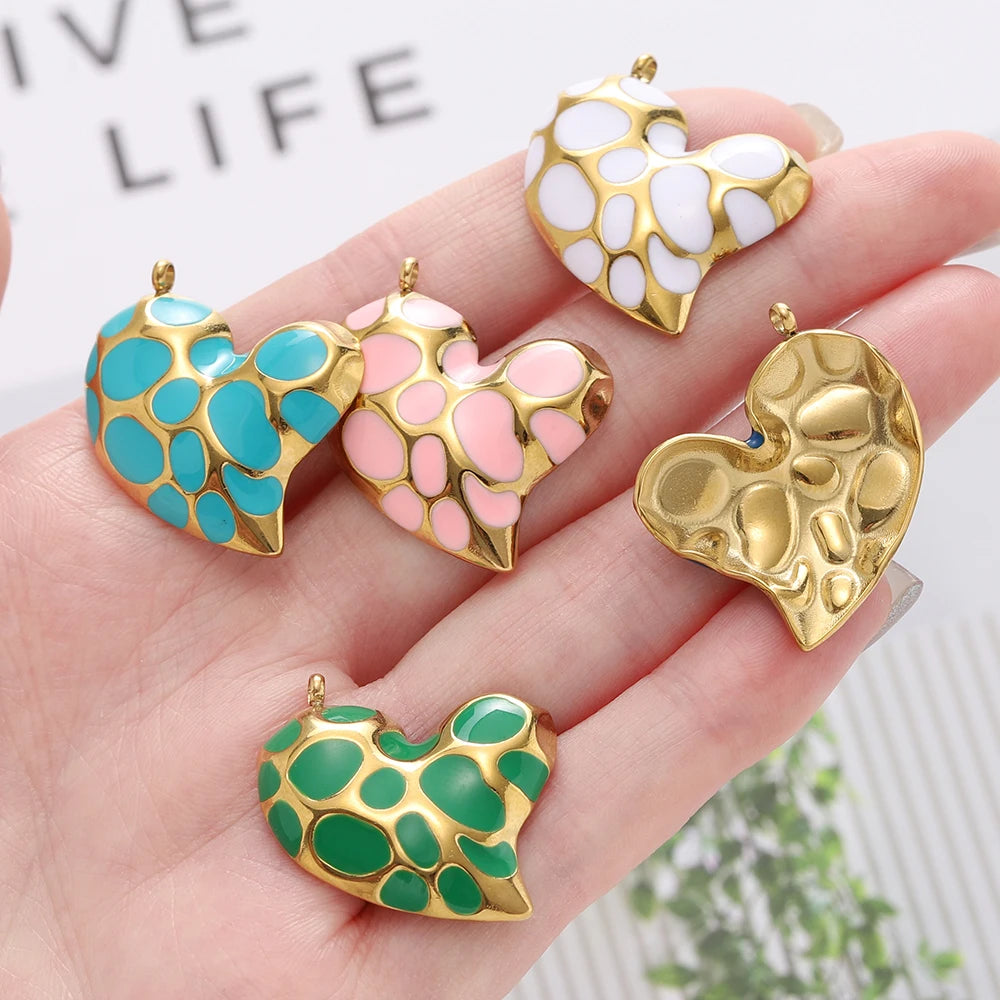 2Pcs/Lot Stainless Steel Pendant Base Heart Vintage Enamel Colourful for DIY Necklace Earring Bracelet Jewelry Making Supplies