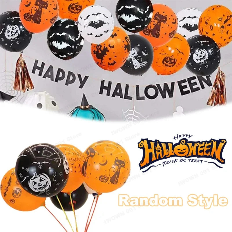 5PCS/1Set Halloween Balloons 12 Inch  Orange White Latex Balloon for Halloween Holiday Events Party Favors Supplies Decoration