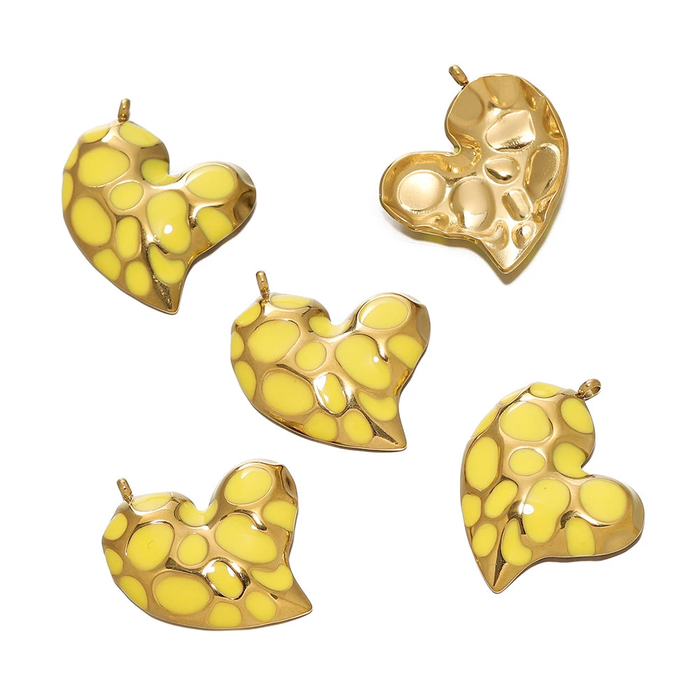 2Pcs/Lot Stainless Steel Pendant Base Heart Vintage Enamel Colourful for DIY Necklace Earring Bracelet Jewelry Making Supplies