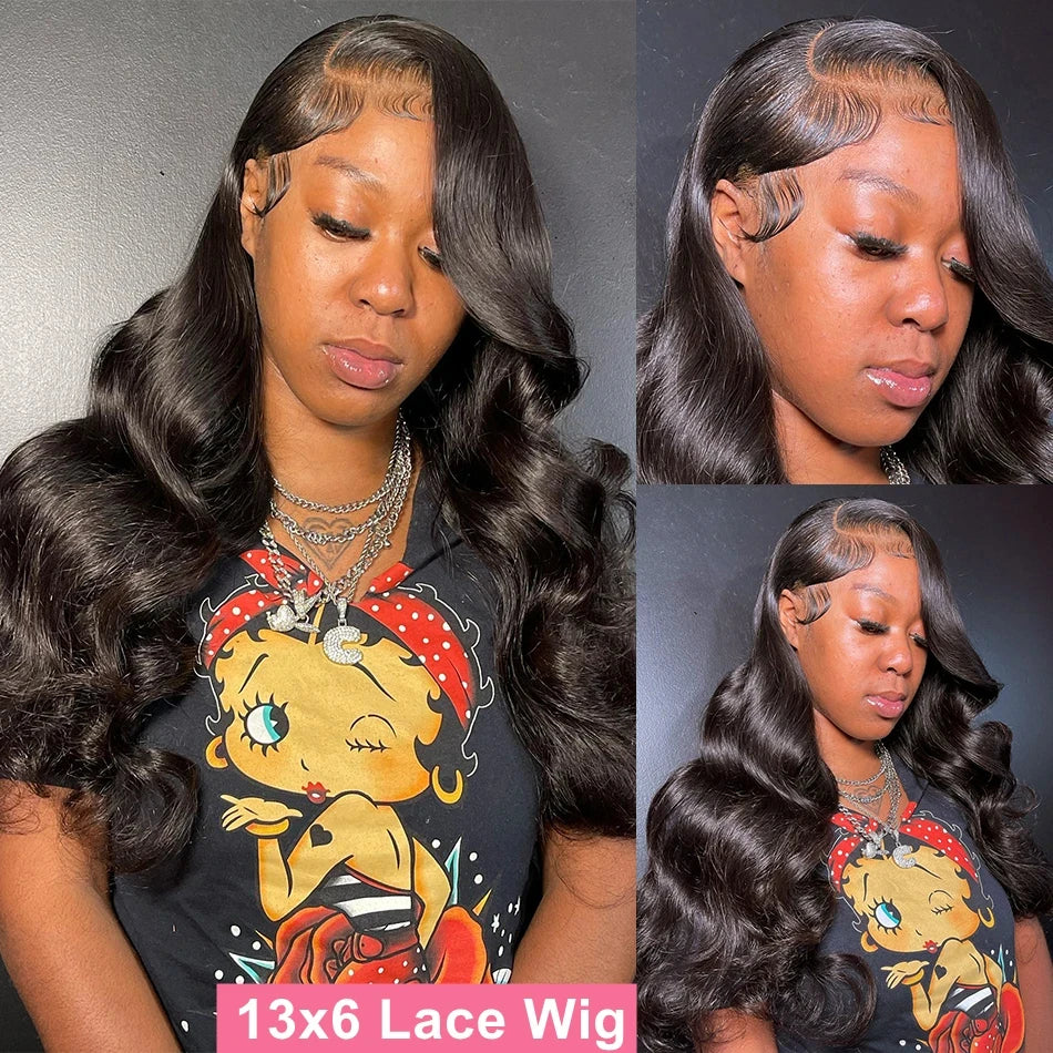 Body Wave Human Hair Wigs 13x6 Lace Frontal Wigs Brazilian 300% Density Transparent HD Natural color Lace Front Wigs For Woman