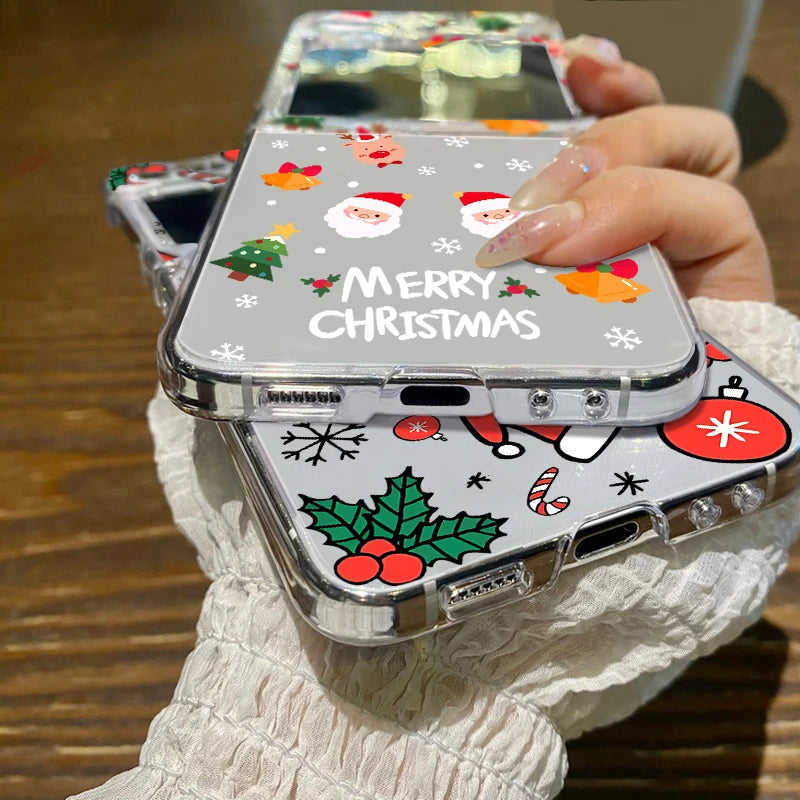 Christmas Tree Cartoon Print Clear Phone Case For Samsung Galaxy Z Flip 7 6 5 4 3 5G Folding Hard PC Cover For Samsung Z Flip5