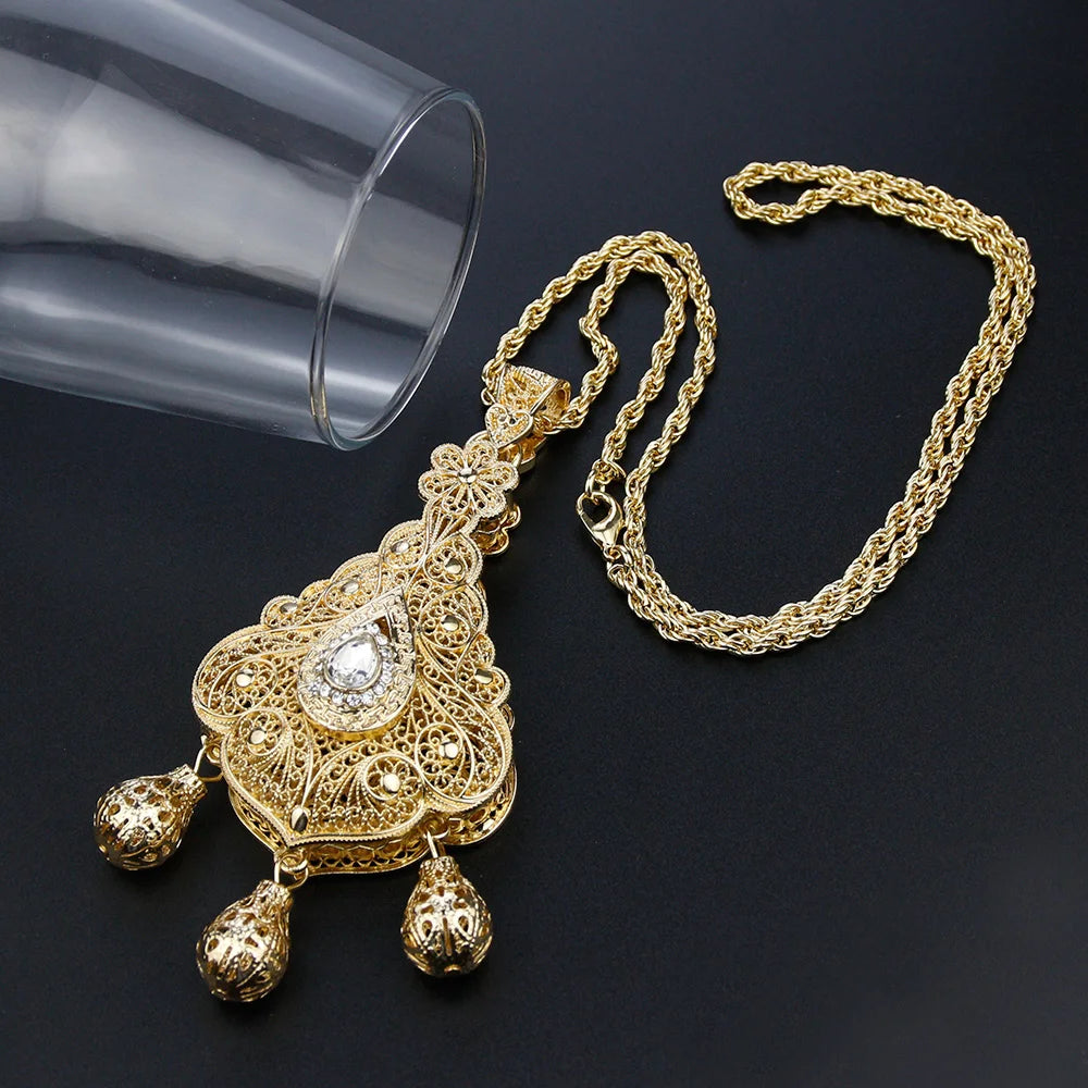 Sunspicems Gold Color Algeria Morocco Women Necklace Cultural Jewelry Caftan Pendant Necklace Arab Bride Wedding Bijoux Gift