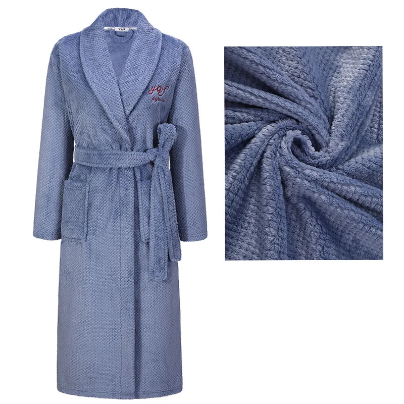 Winter New Couple Sleepwear Bathrobe Male Coral Fleece Yukata Nightwear Sexy Women's Home Clothes Flannel Absorbent Lingerie 3XL