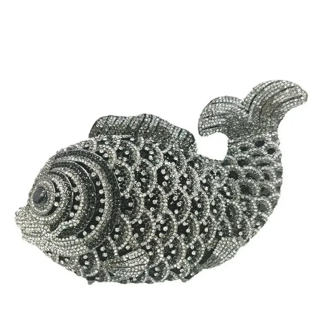 Boutique De FGG (in stock) Fish Crystal Clutch Handbags Women Pink Evening Bags Wedding Party Brides Rhinestones Purses Bag