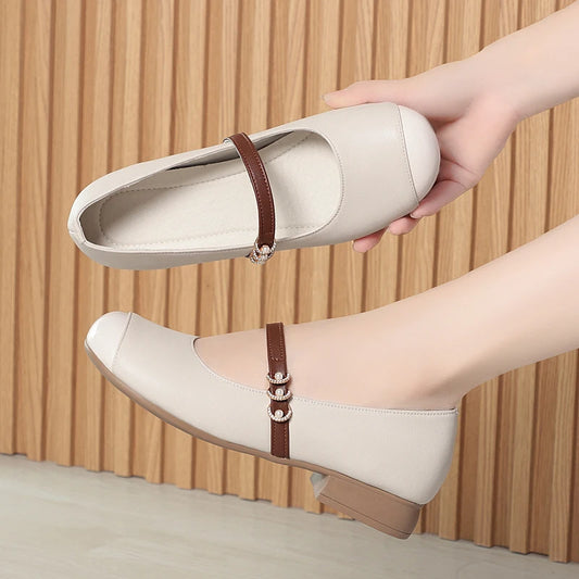 AIYUQI Mary Jane Shoes Women's Autumn 2025 New Genuine Leather Women's Work Shoes Large Size Square Toe Sampers Women's Shoes
