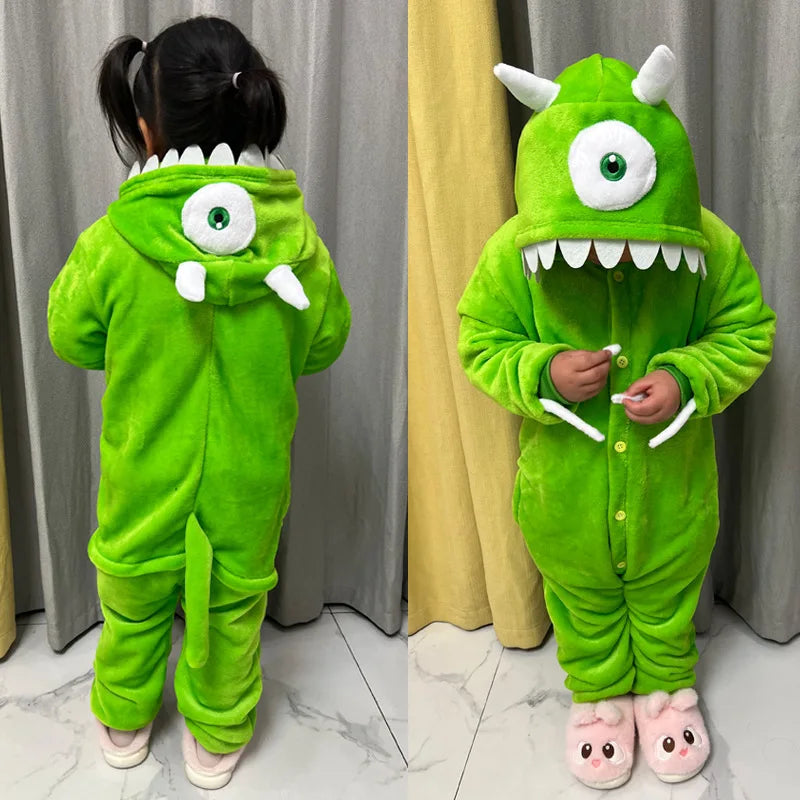 Stitch Anime Flannel Pajamas For Kids Autumn Winter Boy Girls Pyjamas Jumpsuit Children Christmas Halloween Pajama Party Costume