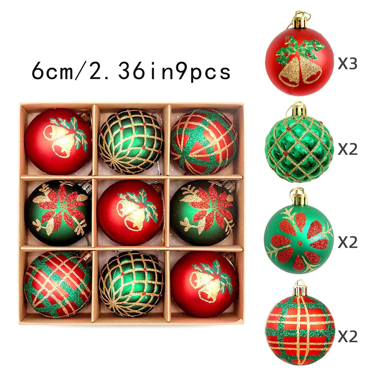 9PC Christmas Ball Christmas Tree Decoration Hanging Ball Holiday Party Decoration 6CM DIY Painted Christmas Tree Pendant
