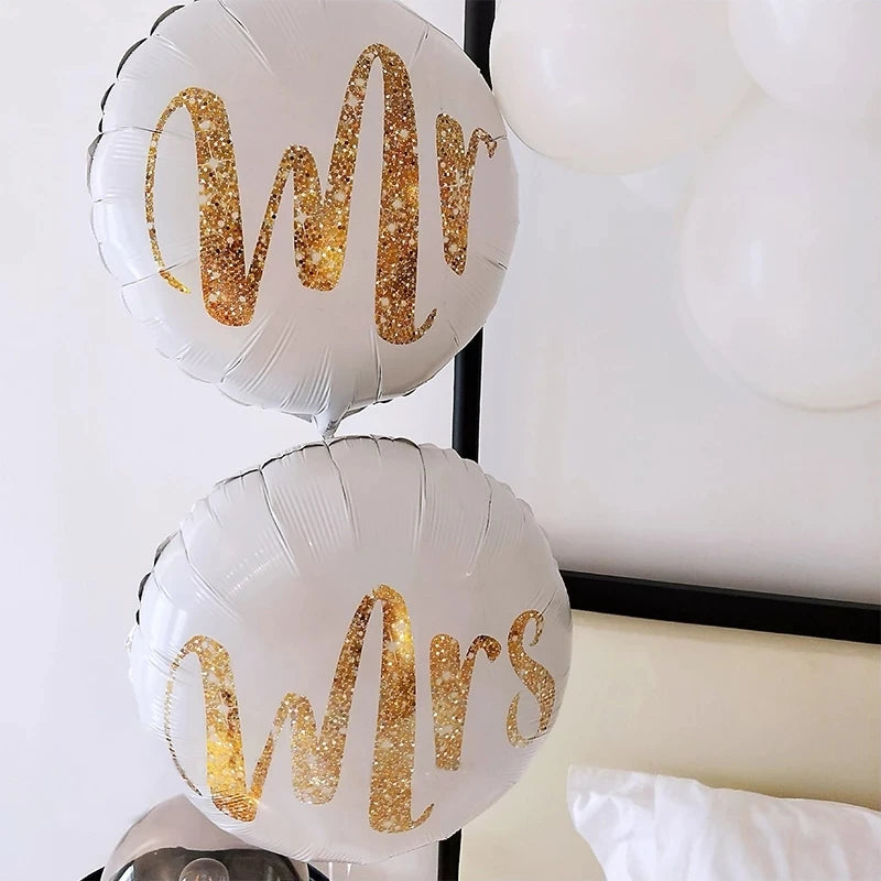 10Pcs 18inch Round White Gold Glitter Print Mr&Mrs LOVE foil Balloon bride to be marriage Wedding Decor Valentine's Day Supplies