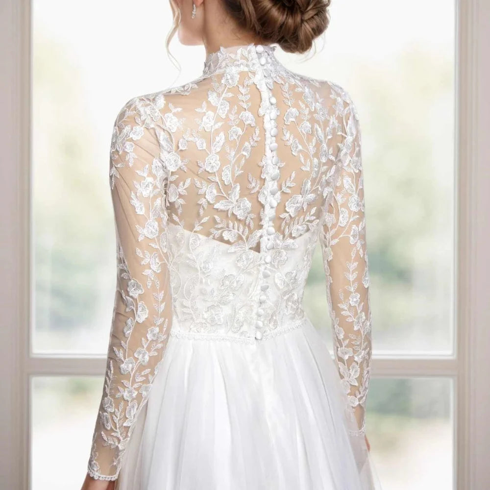 Simple Bridal Wraps Wedding Jackets Floral Lace Appliques High Neck Jacket Shawl Coats Bridal Accessories Wedding & Events