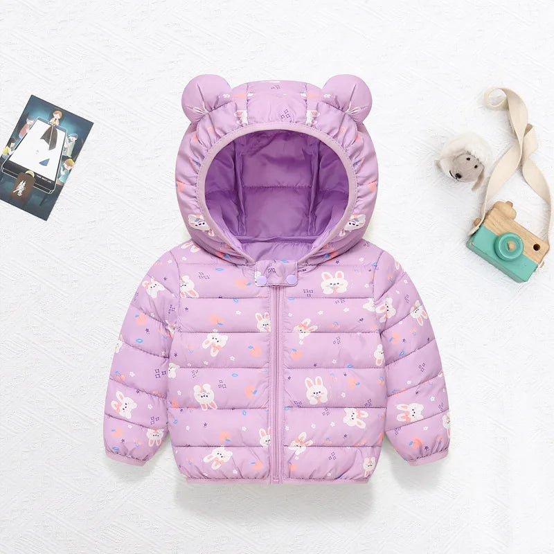 Children's Cotton Coat Baby Cartoons Down Jacket Boys Hooded Colthing Girls Warm Winter Clothes Toddler Kids Outerwear 0-5Y