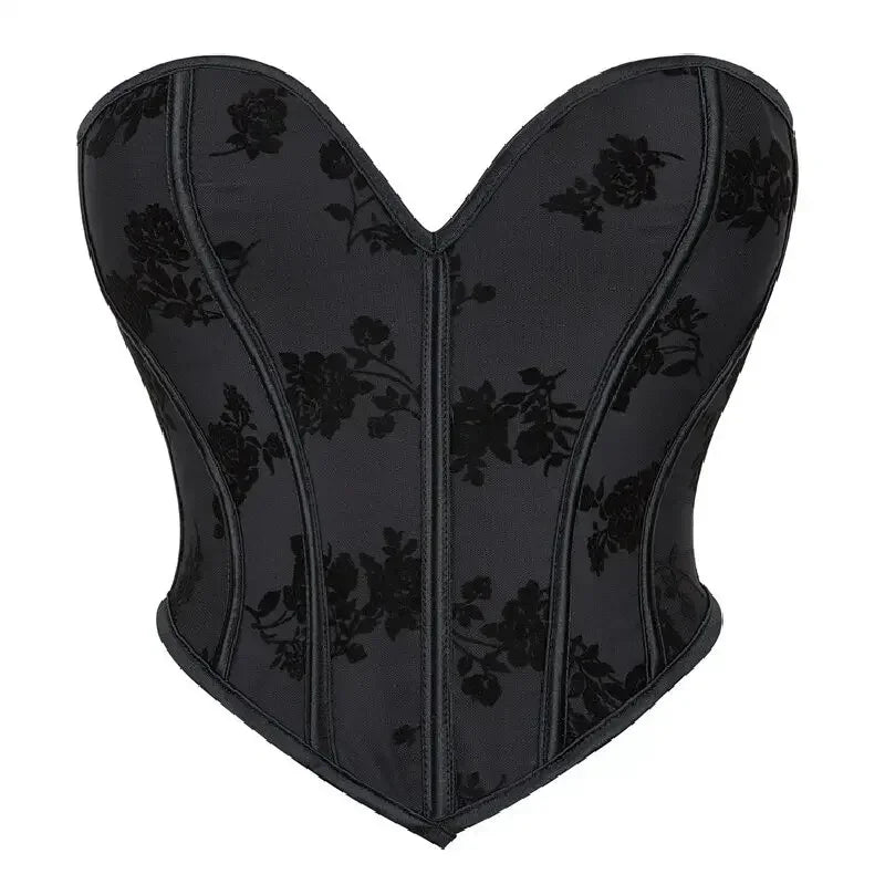 Fashion Women Corset Crop Top Floral Print Overbust Bustier Sexy Lingerie Body Shaper Short Torso Corselet Vest