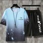 New hot-selling summer couple ice silk set, loose Korean-style casual unisex sports T-shirt and shorts, fashionable quick-dry