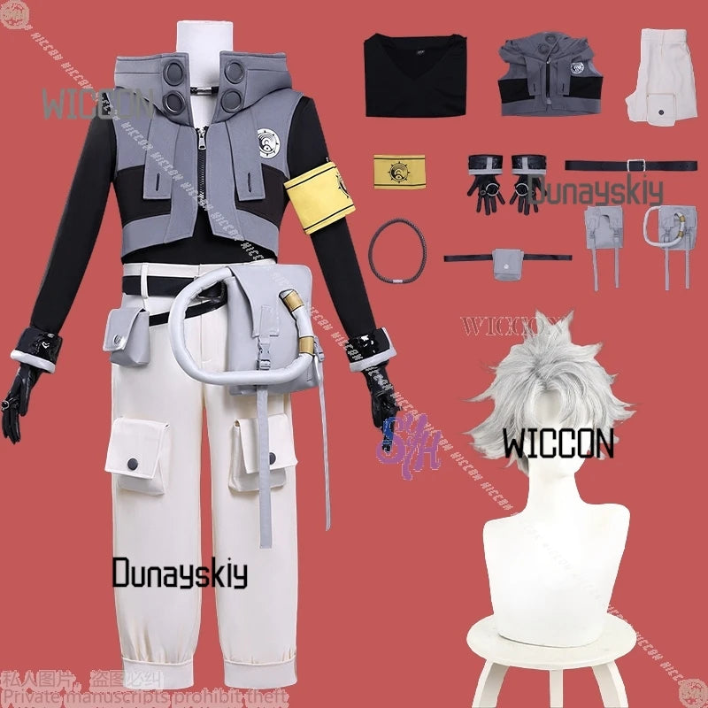 Rudo GACHIAKUTA Cosplay Anime Costume Black Grey Coat Punk Fashion Uniform Y2K Black White Gradient Wigs Halloween Christmas Cos