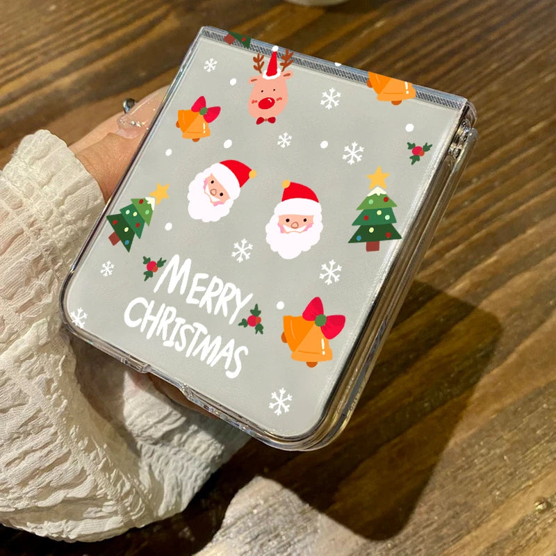 Christmas Tree Cartoon Print Clear Phone Case For Samsung Galaxy Z Flip 7 6 5 4 3 5G Folding Hard PC Cover For Samsung Z Flip5