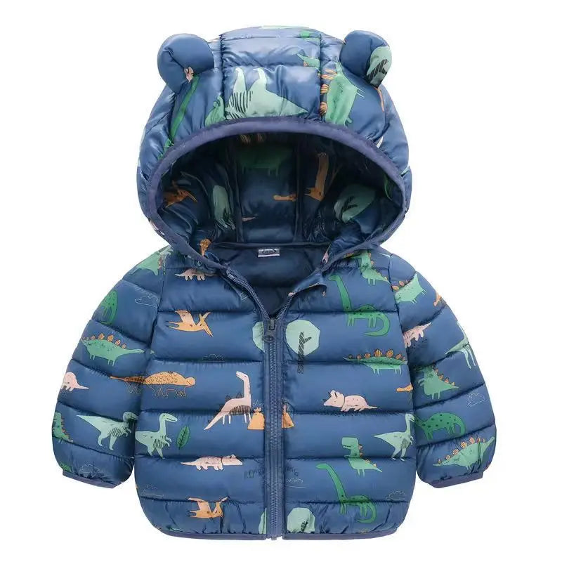 Children's Cotton Coat Baby Cartoons Down Jacket Boys Hooded Colthing Girls Warm Winter Clothes Toddler Kids Outerwear 0-5Y