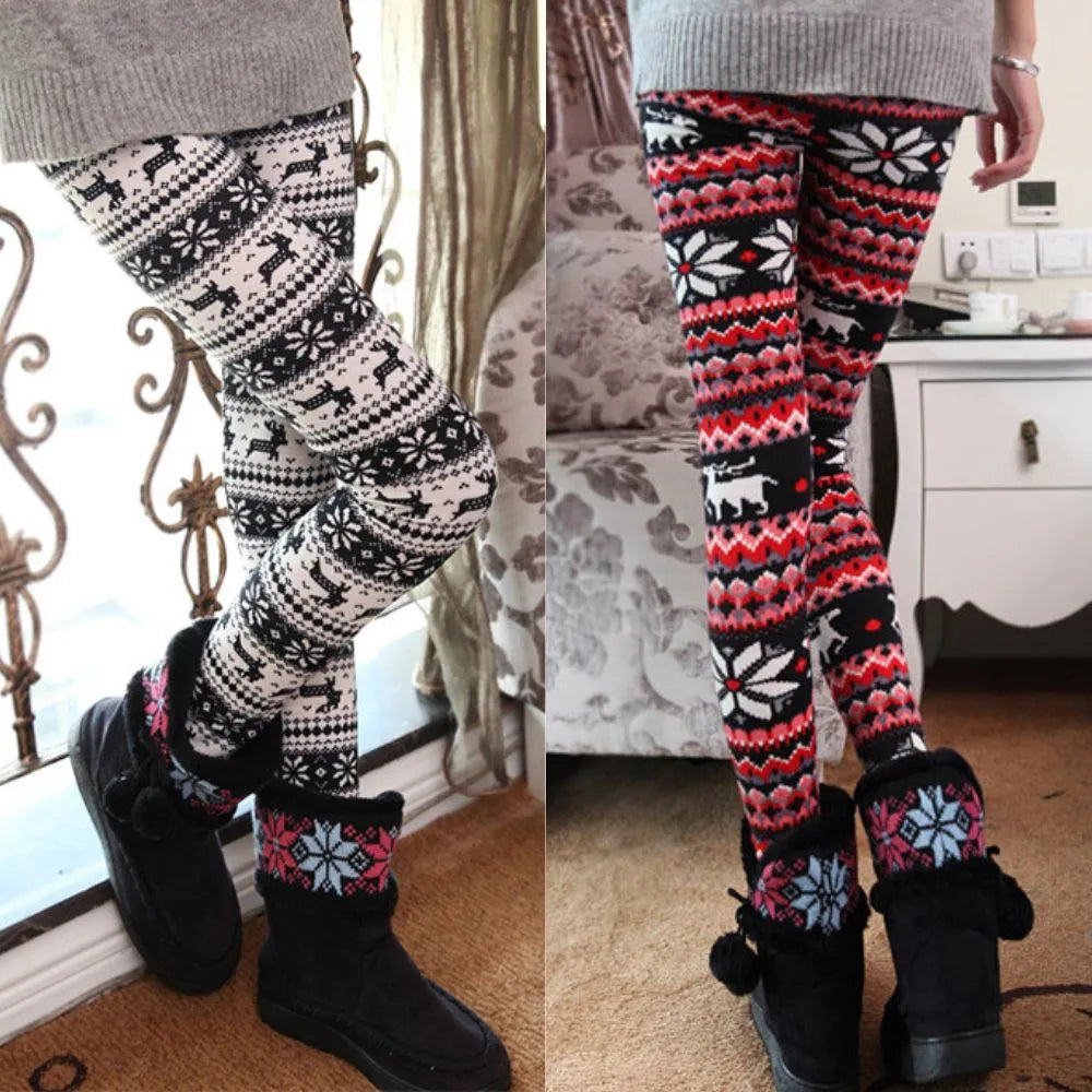 Christmas Women's Leggings Pants Snowflake Elk Printed High Waist Skinny Trouser Fitness Stretch Pants Christmas Party Clothes