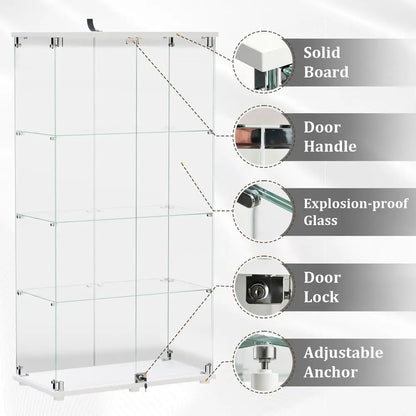 Tempered Glass Display Cabinet, 4-Tier Curio Cabinet with Glass Doand Lock, Glass Display Case or Collectibles, or Living Room,