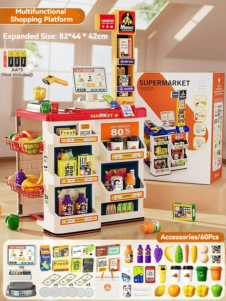 Pretend Play Calculator Cash Register Toys Supermarket Shop Cashier Registers with Scanner Credit Card Christmas Gifts for Kids