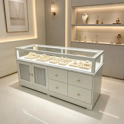 Modern Wooden Island Display Cabinet Commercial Women Clothing Shop Luxury Jewelry Ornament Glass Cabinet Home Furniture FYMS