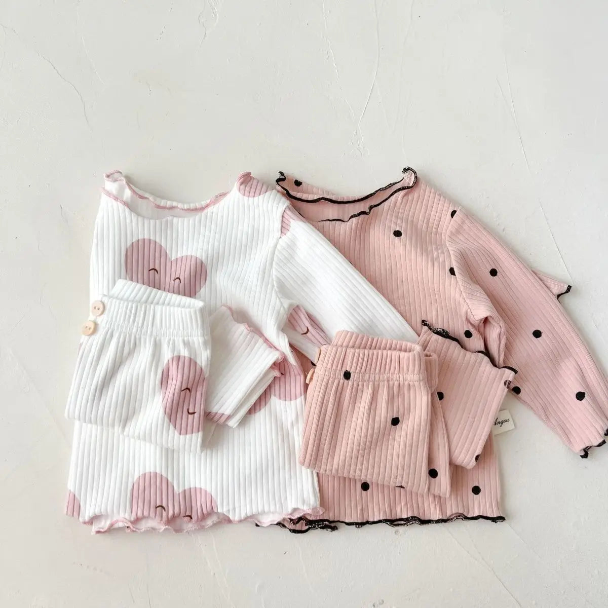 Autumn new ice silk children's home dress Pink Love suit Girls Pajamas Sets Children's Pijamas Breathable Baby Clothes
