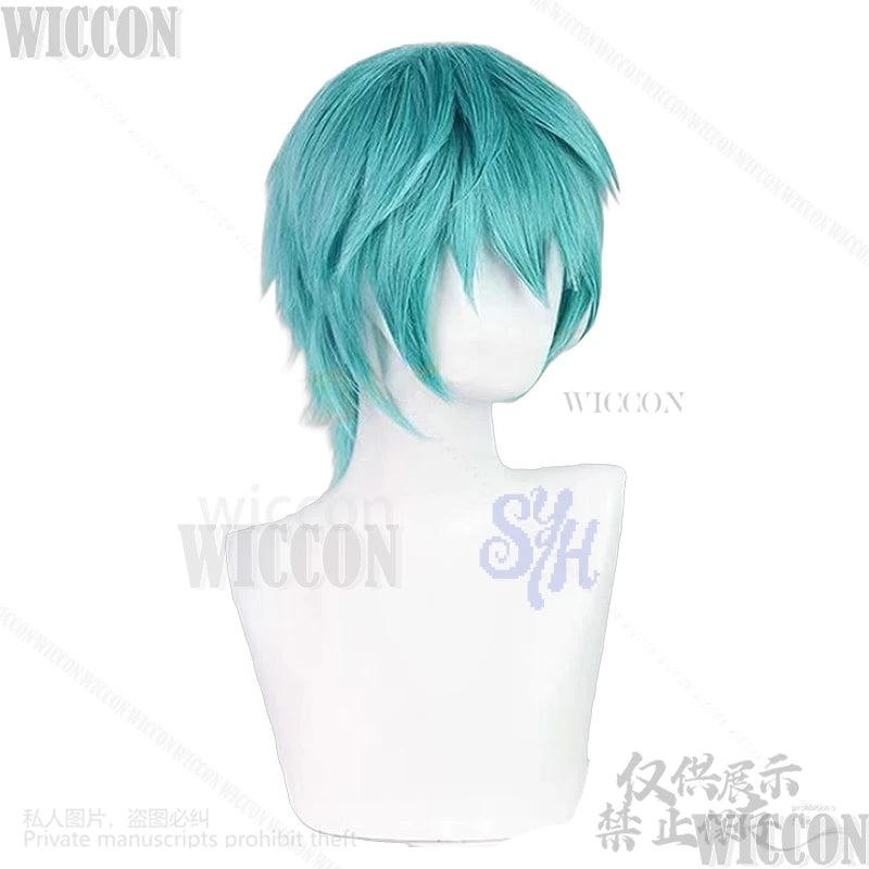 Anime Movie Demon Hunters Saja Boy Cosplay Baby Kpop Group Y2K Fashion Wig Heat Resistant Halloween Short Blue Green Hair Cos