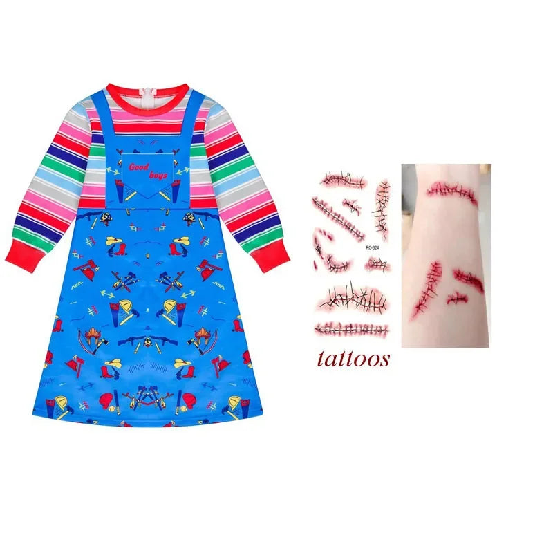 Halloween Child's Play Cosplay Bride of Chucky Costume for Kids Boy Girls Funny Horror Scary Birthday Party Christmas Costume