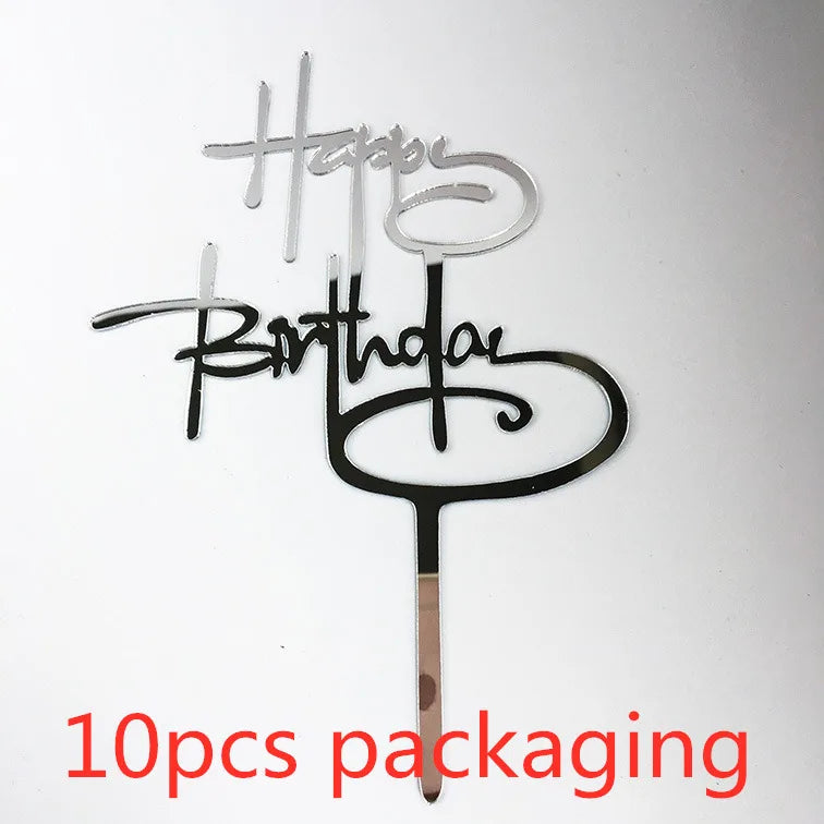 10 Pcs 36 Styles Happy Birthday Cake Topper Pink Gold Acrylic Cake Toppers Baby Shower Cake Birthday Party Cake Flag Decorations