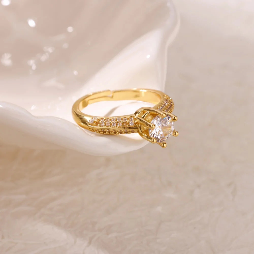 Shiny Zircon Stainless Steel Trendy Ring for Women Opening Adjustable Creative Finger Ring Waterproof Wedding Party Jewelry 2025