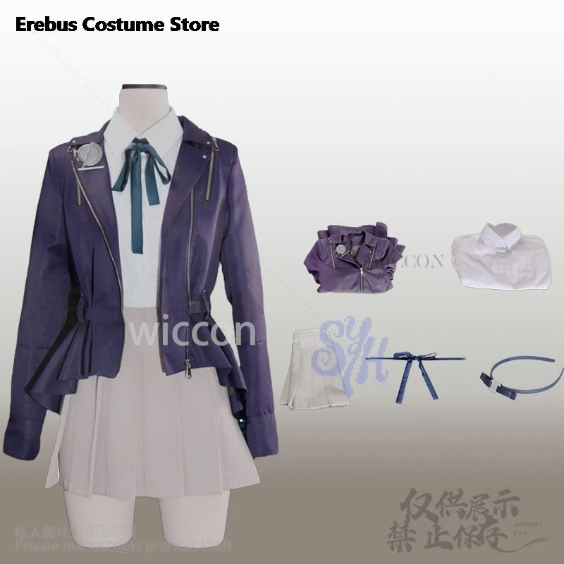 Kirifuji Nozomi Cosplay Game The Hundred Anime Costume Purple Pu Punk Coat Jk Kawaii Uniform Dress Lovely Japanese Girls Lolita