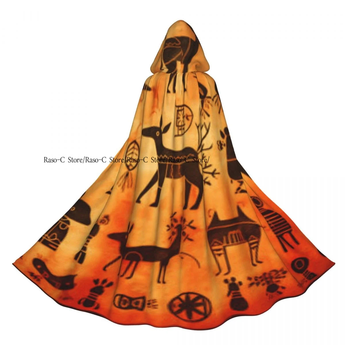 Unisex Adult Abstract Asian Of Drum Player Cloak with Hood Long Witch Costume Cosplay